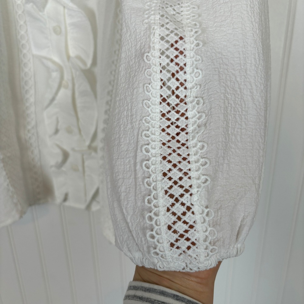 Victorian Ruffle Lace Blouse S White Romantic Cottagecore Prairie Top Peasant - Picture 6 of 13